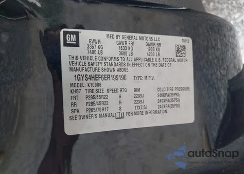 2014 Cadillac Escalade Esv Luxury из США, поврежденный, VIN 1GYS4HEF6ER199190